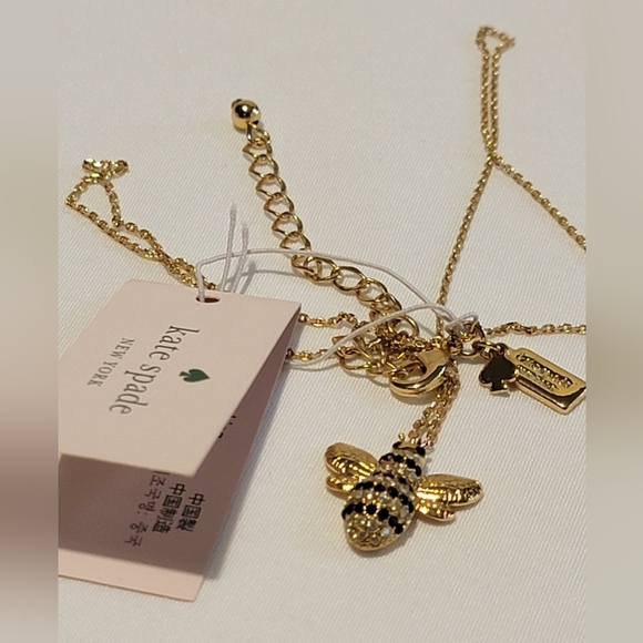 Kate Spade Gold Plated Picnic Perfect Pave Bee Mini Pendant Necklace - Picture 3 of 4